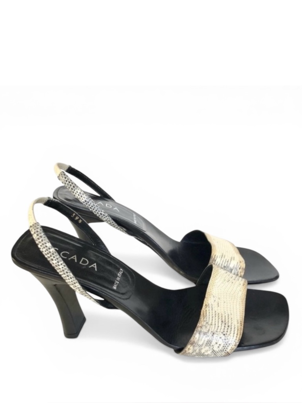 Escada Vintage Cream Snakeskin Leather Heeled Sandals Made in Italy Womens